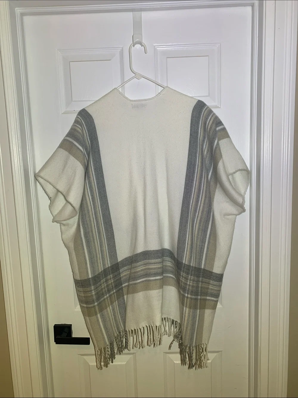 LOFT Cream Throw Poncho with Gray and Tan Stripes